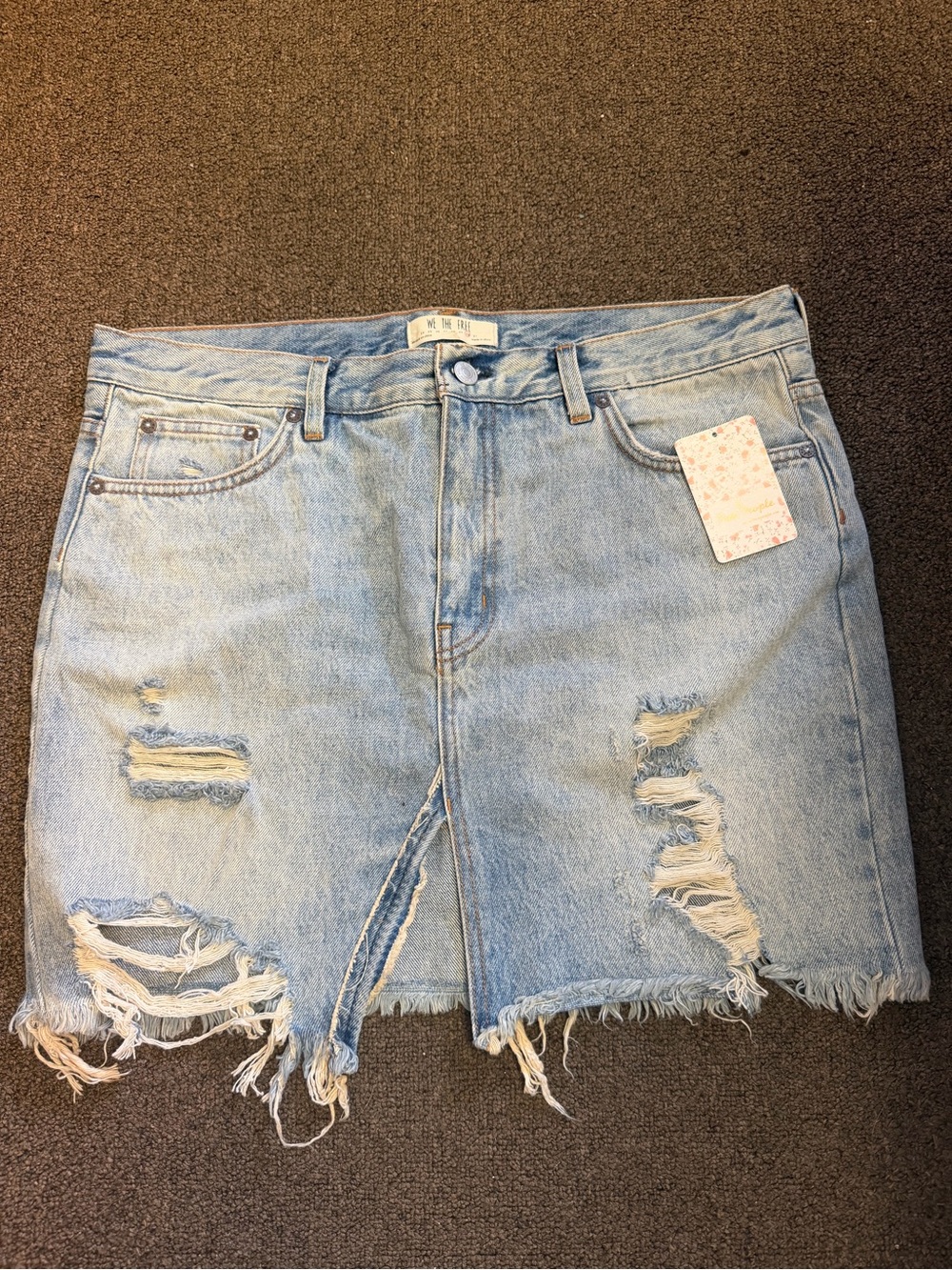 Free People Light Wash Distressed Denim Mini Skirt
